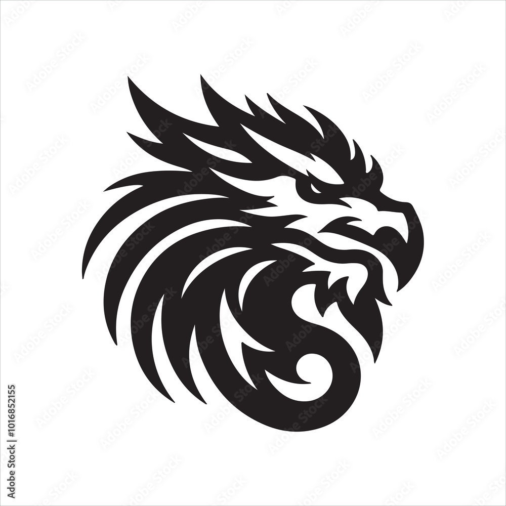 Fototapeta premium Logo face of a dragon, emblem silhouette on white background 