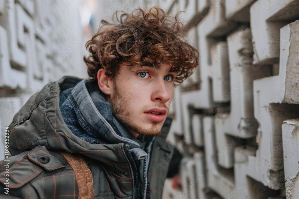 Close-up Image of a Determined Caucasian Man Navigating a Maze Outdoors Close-up Image of a Determined Caucasian Man Navigating a Maze Outdoors