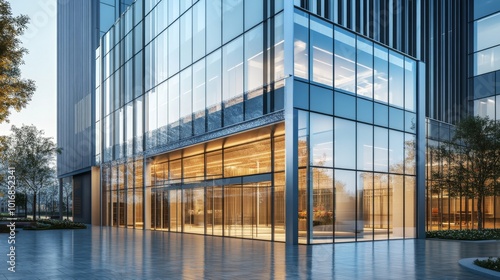 Modern glass wall commercial buildings exterior. Realist