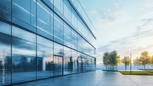 Modern glass wall commercial buildings exterior. Realist