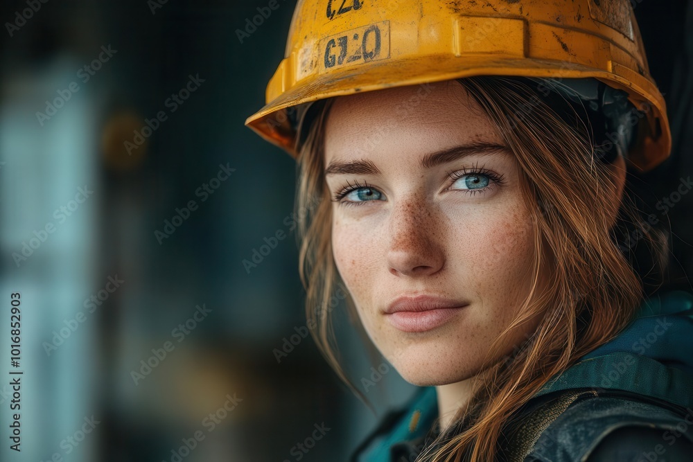 female construction worker confidently operating heavy machinery sun flare highlights determination empowering image breaks stereotypes in maledominated field female construction worker confidently operating heavy machinery sun flare highlights determination empowering image breaks stereotypes in maledominated field