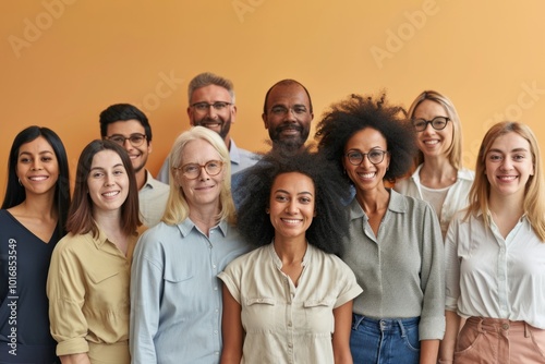 Group of happy multiethnic people standing together and looking at camera