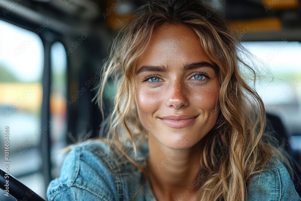 female truck driver smiling confidently at the camera showcasing strength and determination in a traditionally maledominated industry embodying empowerment female truck driver smiling confidently at the camera showcasing strength and determination in a traditionally maledominated industry embodying empowerment