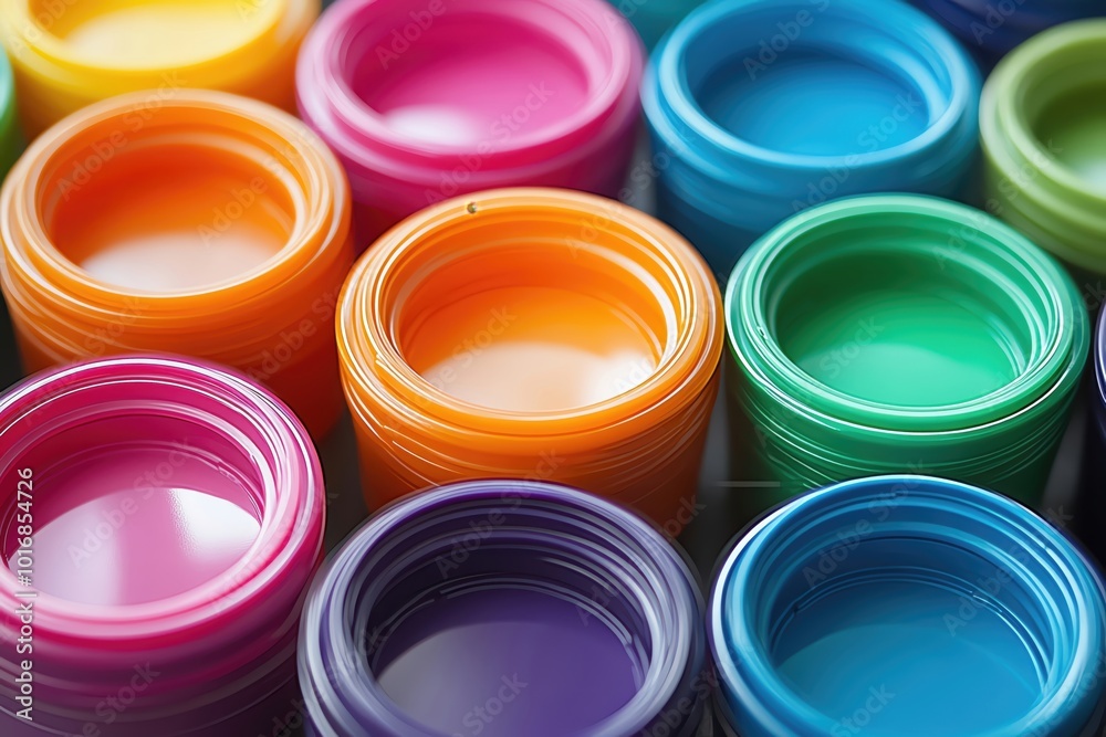 Vibrant collection of colorful paint pots arranged in a pattern, perfect for artistic projects and creative inspiration. Vibrant collection of colorful paint pots arranged in a pattern, perfect for artistic projects and creative inspiration.