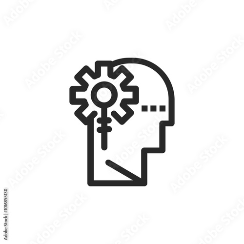 Psychology thin outline icon Human brain processes and consciously living personality traits. Vector illustration