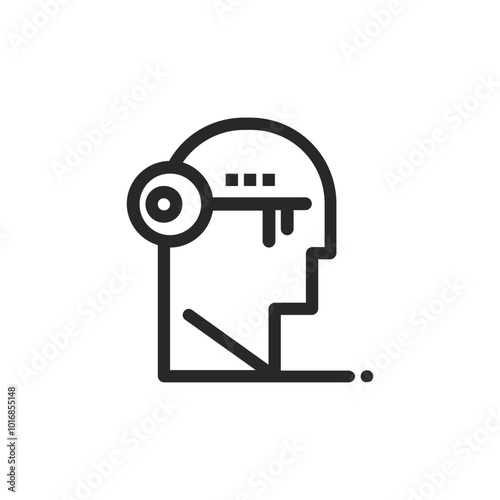 Psychology thin outline icon Human brain processes and consciously living personality traits. Vector illustration