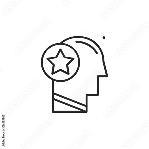 Psychology thin outline icon Human brain processes and consciously living personality traits. Vector illustration