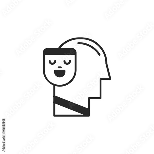 Psychology thin outline icon Human brain processes and consciously living personality traits. Vector illustration
