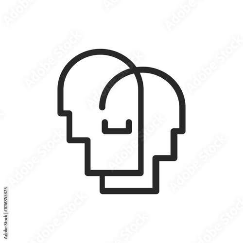 Psychology thin outline icon Human brain processes and consciously living personality traits. Vector illustration
