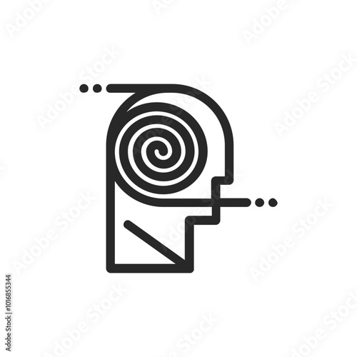Psychology thin outline icon Human brain processes and consciously living personality traits. Vector illustration