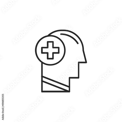 Psychology thin outline icon Human brain processes and consciously living personality traits. Vector illustration