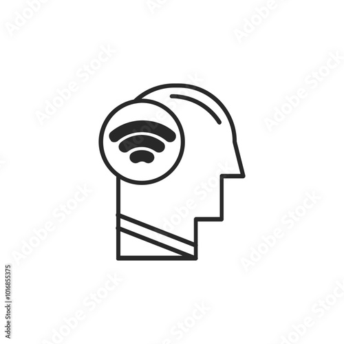Psychology thin outline icon Human brain processes and consciously living personality traits. Vector illustration