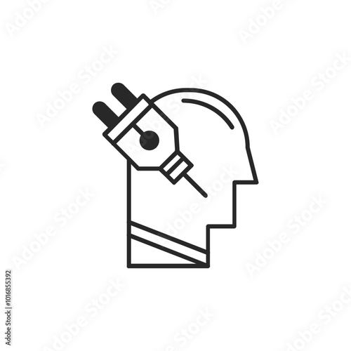 Psychology thin outline icon Human brain processes and consciously living personality traits. Vector illustration