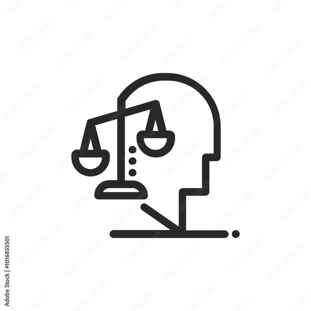 Psychology thin outline icon Human brain processes and consciously living personality traits. Vector illustration Psychology thin outline icon Human brain processes and consciously living personality traits. Vector illustration