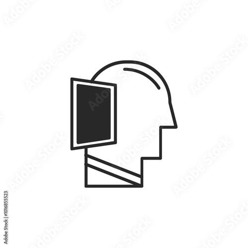 Psychology thin outline icon Human brain processes and consciously living personality traits. Vector illustration