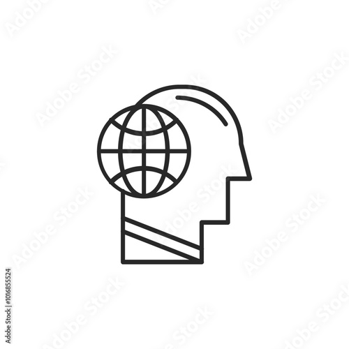 Psychology thin outline icon Human brain processes and consciously living personality traits. Vector illustration