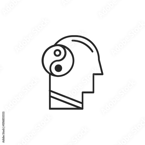 Psychology thin outline icon Human brain processes and consciously living personality traits. Vector illustration