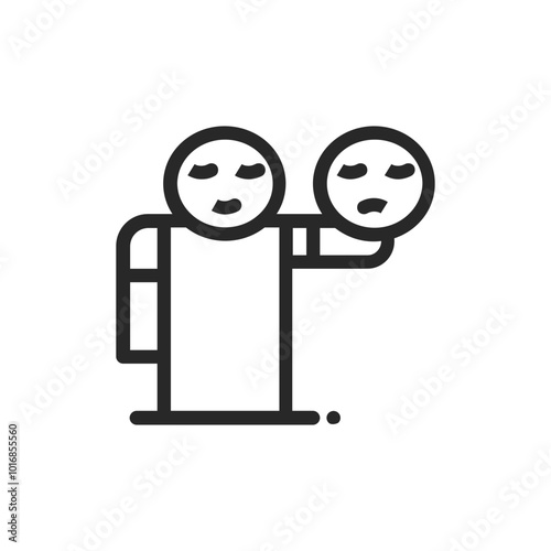 Psychology thin outline icon Human brain processes and consciously living personality traits. Vector illustration