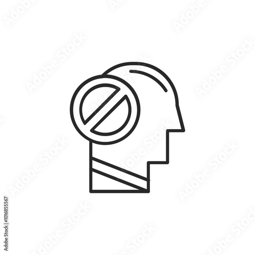 Psychology thin outline icon Human brain processes and consciously living personality traits. Vector illustration