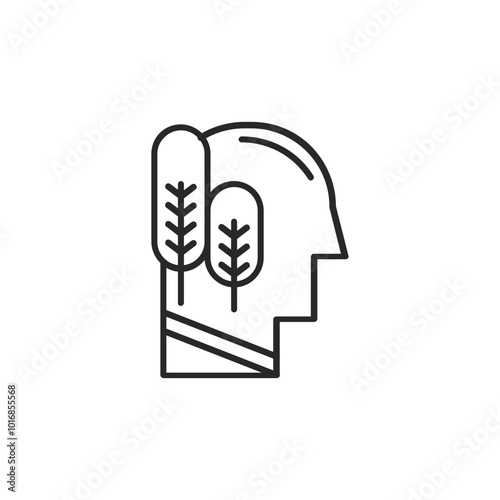 Psychology thin outline icon Human brain processes and consciously living personality traits. Vector illustration