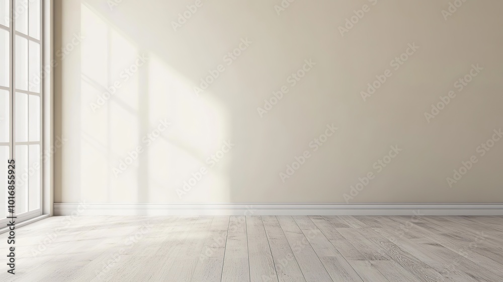 Empty Room with Sunlight Streaming Through Window, Minimalist Interior Design Empty Room with Sunlight Streaming Through Window, Minimalist Interior Design