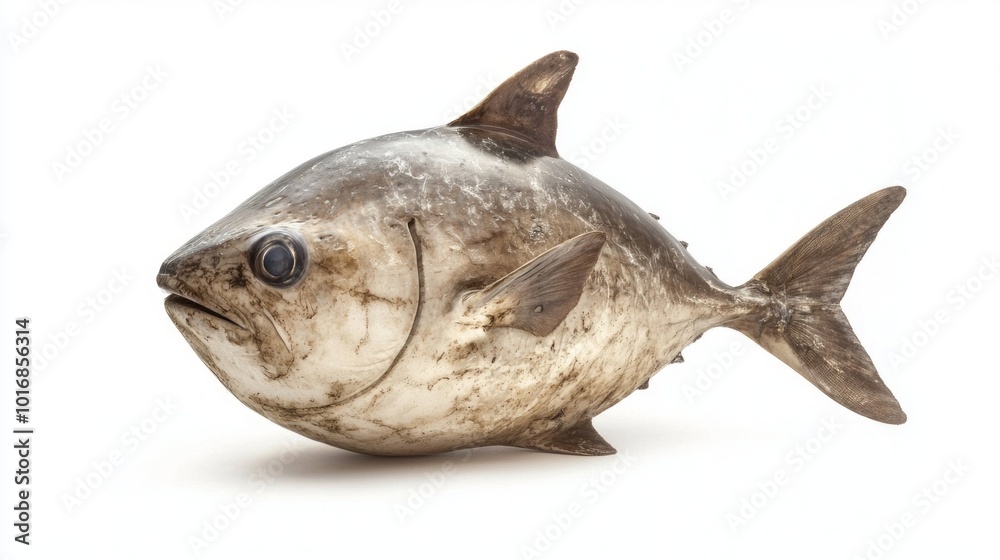 representation highlights a Sunfish known scientifically as Mola mola emphasizing its distinct shape and texture. The fish stands out with vivid detail.