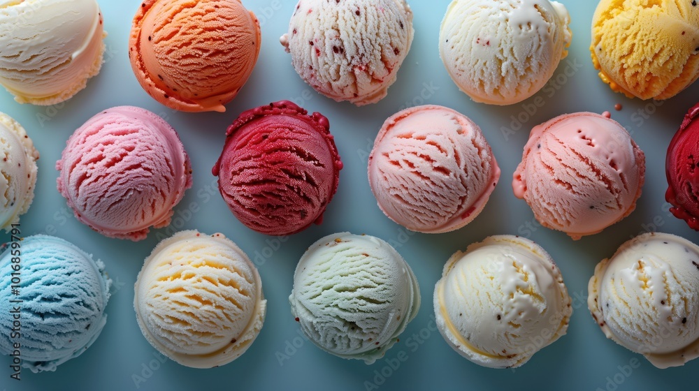 A Beautiful Array of Colorful Ice Cream Scoops Sitting Gracefully on a Light Background A Beautiful Array of Colorful Ice Cream Scoops Sitting Gracefully on a Light Background