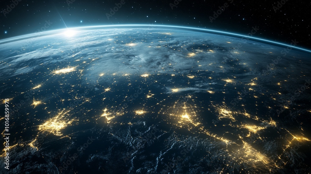 Obraz premium Earth illuminated from space by digital network connections. generative ai