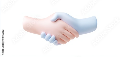 Two hands shaking in a friendly gesture symbolizing agreement and partnership, isolated on a white background.