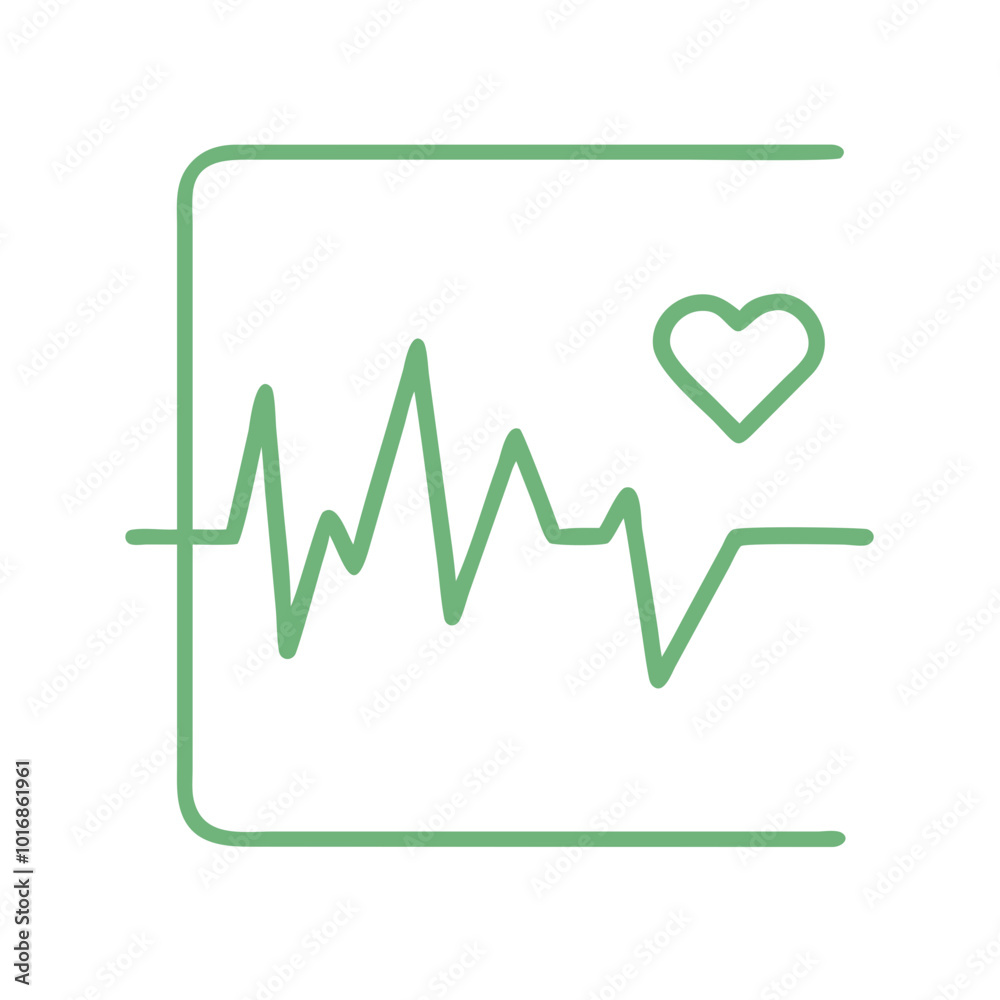 Green heart rate icon with heartbeat line and heart symbol. Green heart rate icon with heartbeat line and heart symbol.