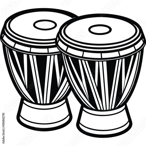 African hand drum or bongo drum, percussion instrument bongo drum icon vector