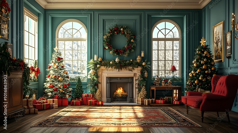 Cozy Victorian Style Christmas Room with Rich Holiday Fireplace Wrapped Gifts and Warm Festive Charm Cozy Victorian Style Christmas Room with Rich Holiday Fireplace Wrapped Gifts and Warm Festive Charm