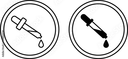Labels Acid. Black and White Vector Icons. Dropper With Cosmetic Composition. Sticker For Cosmetic Packaging. Skin Care Concept