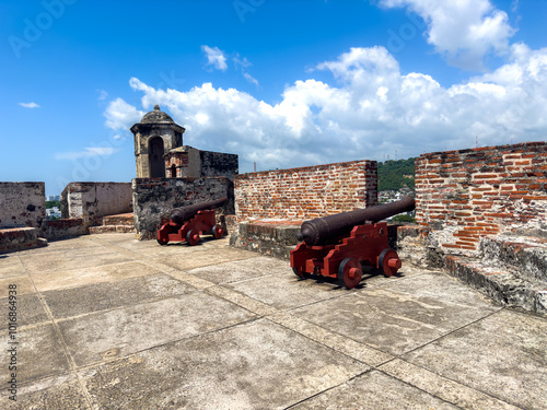 View of the Old cannons in San Felipe Castle - Colombia  photo