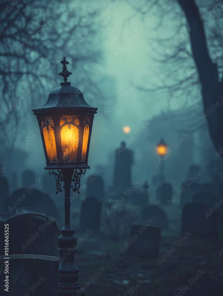 Creeping fog covering a graveyard Creeping fog covering a graveyard