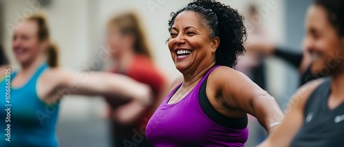 Group of energetic and fit women enthusiastically participating in a fitness class together emphasizing the importance of mutual support wellness and a healthy lifestyle