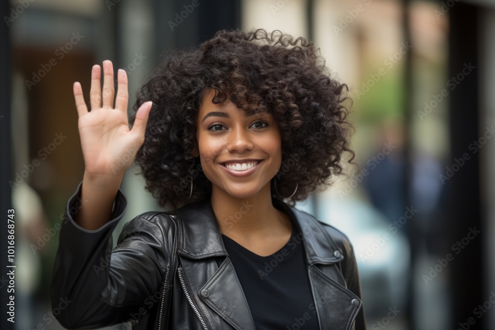 Happy black female waving smile adult architecture. Happy black female waving smile adult architecture.