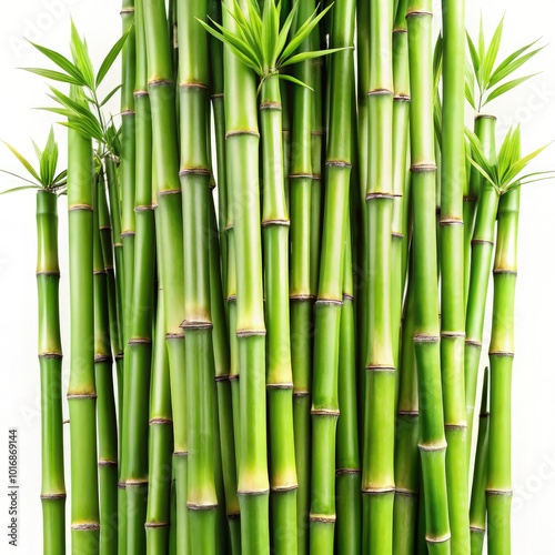 Green bamboo stalks against a white background showcasing vibrant natural beauty. Generative AI