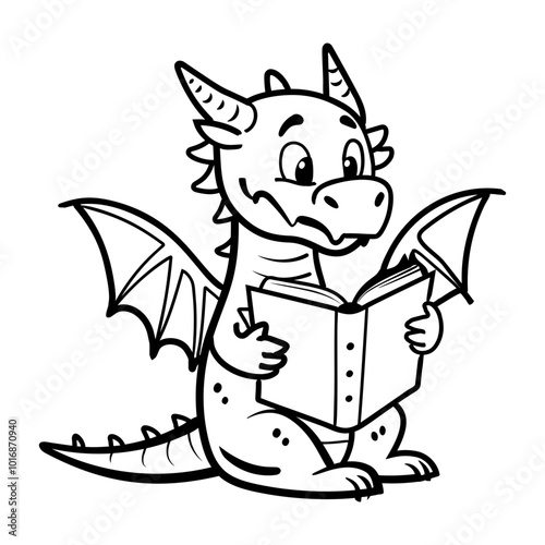 Dragon reading a book, a sketchy style icon 