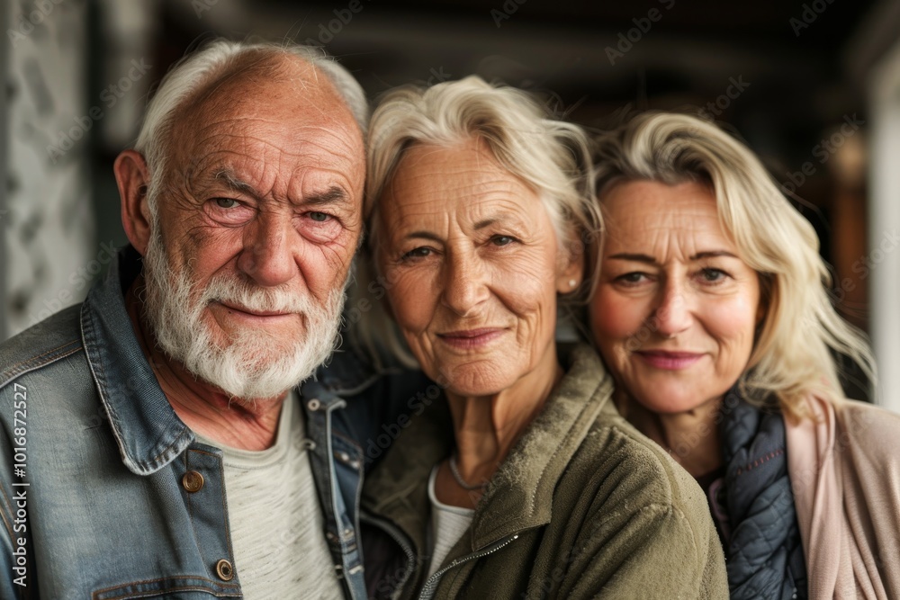 Portrait of a happy senior couple with their family looking at camera Portrait of a happy senior couple with their family looking at camera