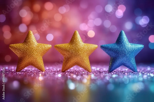 five sparkling gold stars arranged in a neat row representing customer satisfaction and quality service set against a soft gradient background capturing excellence and positive feedback