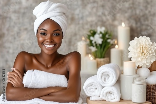 African woman ready for spa massage and relaxing time