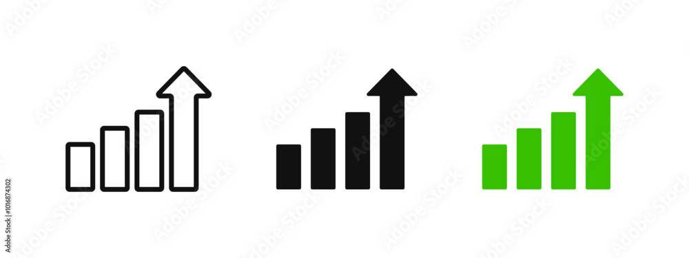 Growth icon. Progress symbol. Increasing statistic diagram. Rising up arrow sign. Financial chart indicator. Upgrade and update pictogram. Development graph. Profit grow graphic. Advance concept. Growth icon. Progress symbol. Increasing statistic diagram. Rising up arrow sign. Financial chart indicator. Upgrade and update pictogram. Development graph. Profit grow graphic. Advance concept.