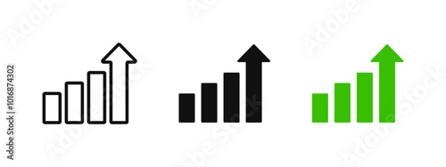 Growth icon. Progress symbol. Increasing statistic diagram. Rising up arrow sign. Financial chart indicator. Upgrade and update pictogram. Development graph. Profit grow graphic. Advance concept.