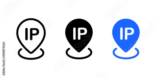 IP address icon. IP location pin symbol. Internet protocol marker vector illustration. User position sign. Network connection security pictogram. Computer internet technology concept.