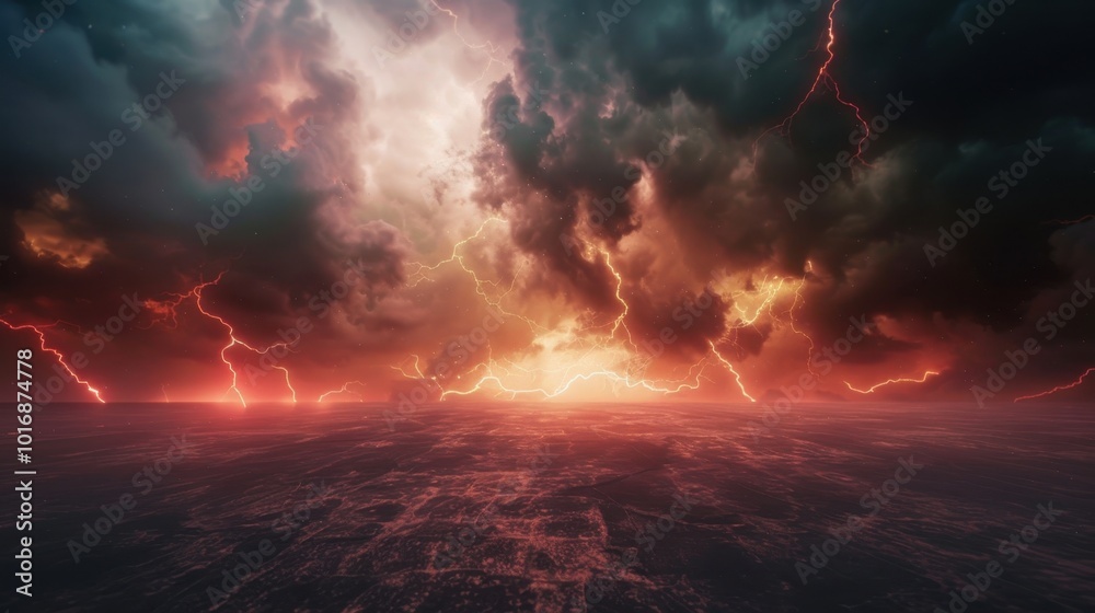 Fototapeta premium Lightning illuminates the abstract, stormy night. Thunder follows, a testament to the storm's power.