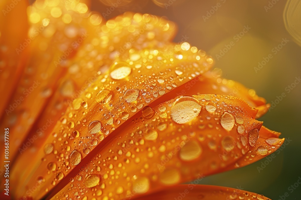 Macro Capture of Dew-Covered Marigold Petal for Nature Photography, Print, Poster Design Macro Capture of Dew-Covered Marigold Petal for Nature Photography, Print, Poster Design