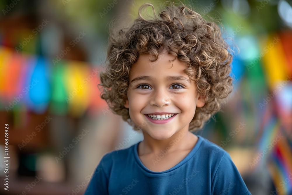 Smiling young boy at outdoor celebration. Joyful child with curly hair enjoying a festive event. Perfect for conveying happiness, childhood, and community spirit. For marketing, familyoriented content Smiling young boy at outdoor celebration. Joyful child with curly hair enjoying a festive event. Perfect for conveying happiness, childhood, and community spirit. For marketing, familyoriented content