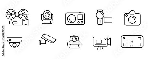 Set of camera line icon of different types of film and digital camera bodies