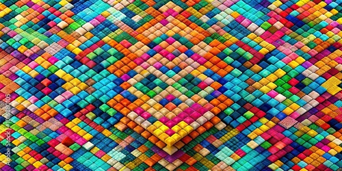 Abstract geometric pixel art with bold colors and patterns